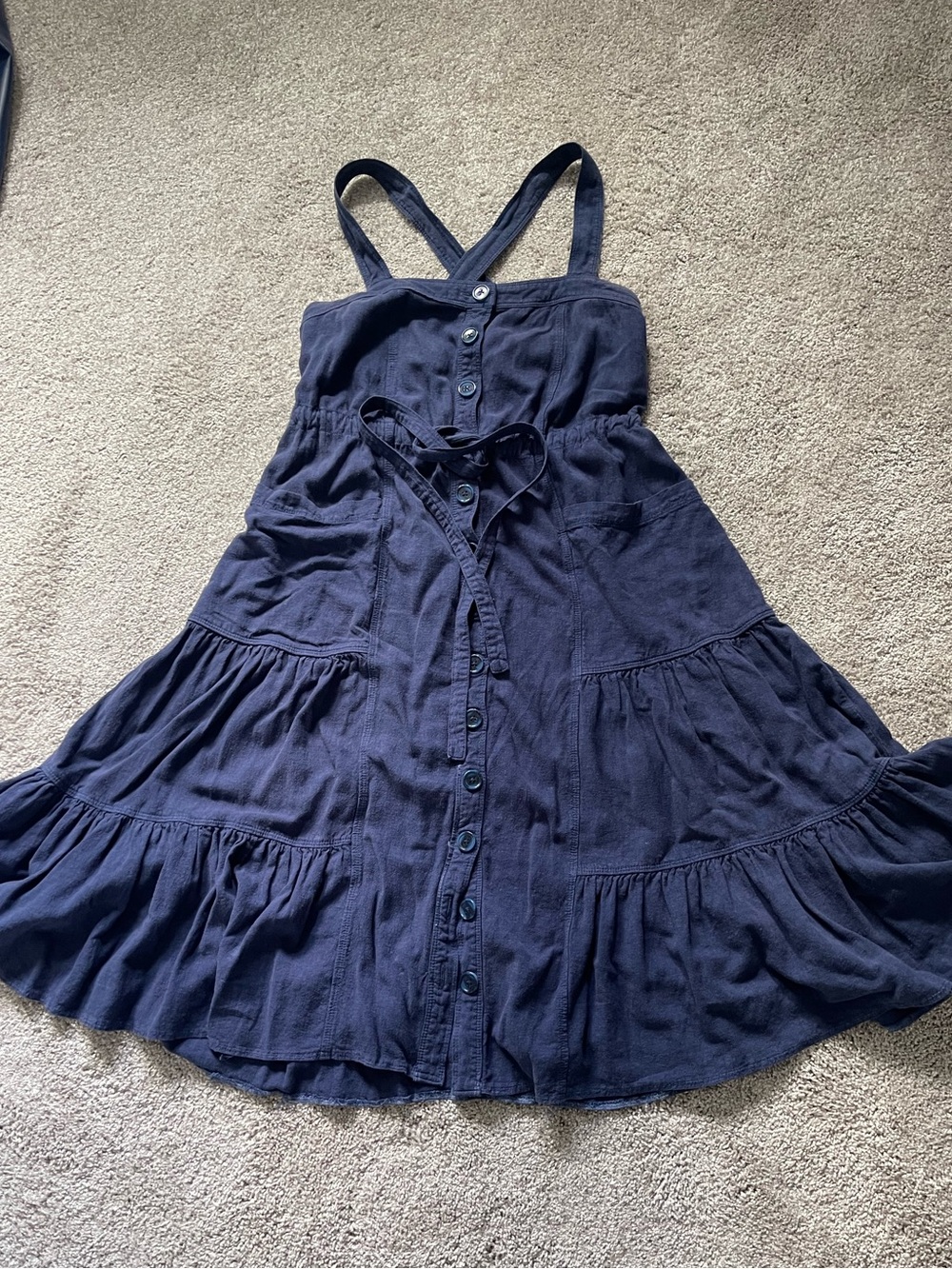 Women’s Navy Button-Front Tiered Sundress